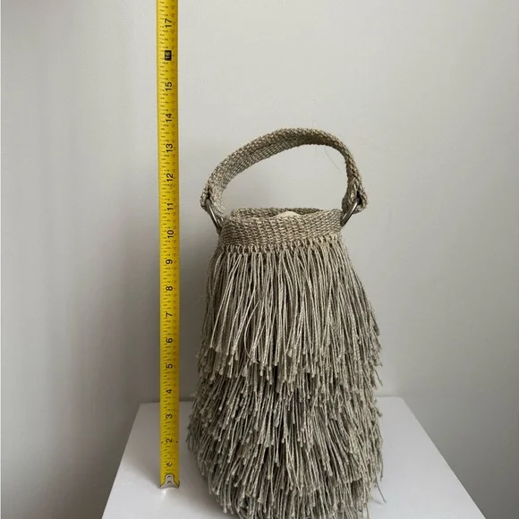 Fringe Woven Handbag in Sage - Picture 2 of 5